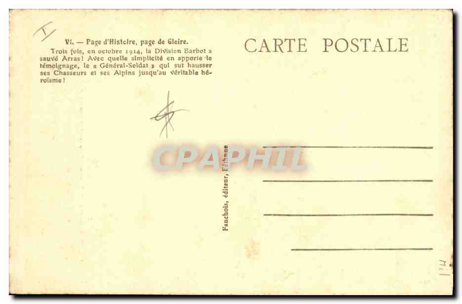 CPA Militaria Photographie de la page de carnet de route du general Barbot relatant la defense d'Arras  — Rückseite