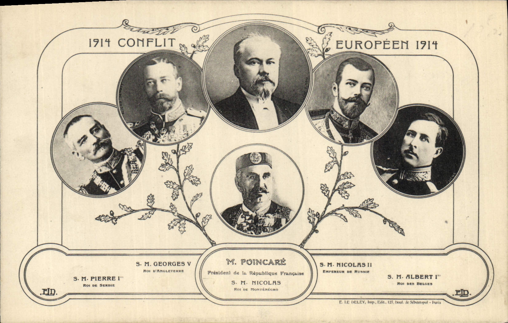 CPA Militaria Poincare Pierre 1er Georges V Nicolas II Albert 1er Russie Russia 