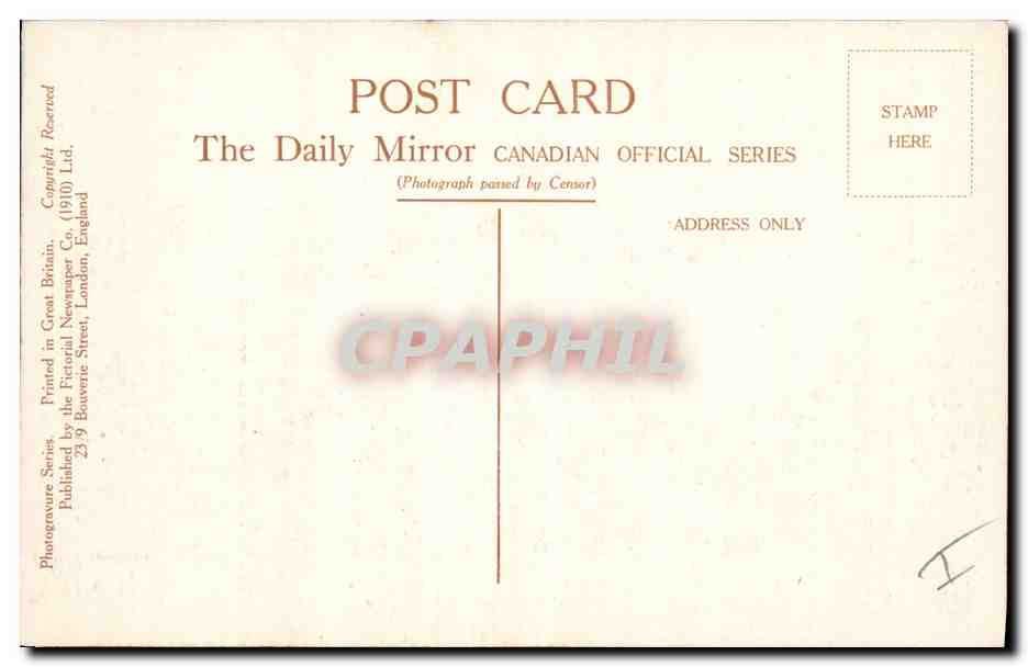 CPA Militaria The king reviews the Canadians at the front  — Rückseite