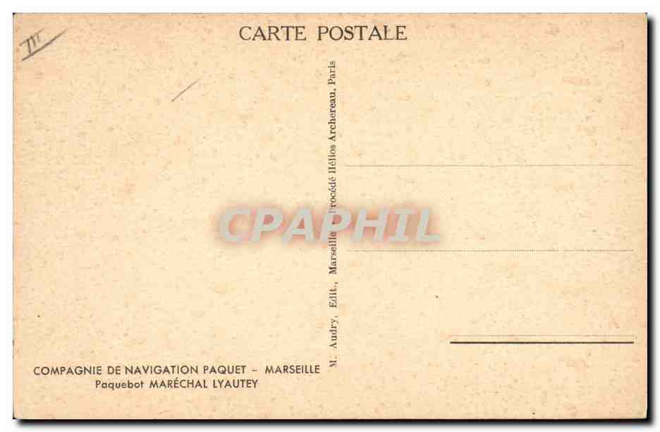 Paquebot Maréchal Lyautey — Compagnie de Navigation Paquet — Marseille, Paris — Verso