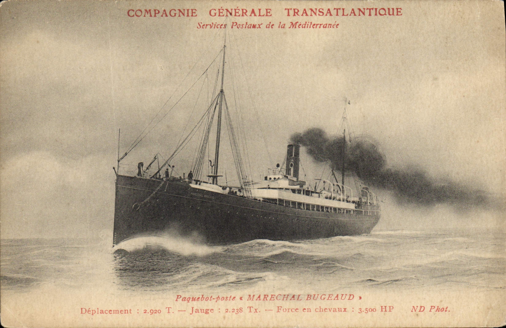Paquebot-poste MARECHAL BUGEAUD — Compagnie Générale Transatlantique — ND Phot.