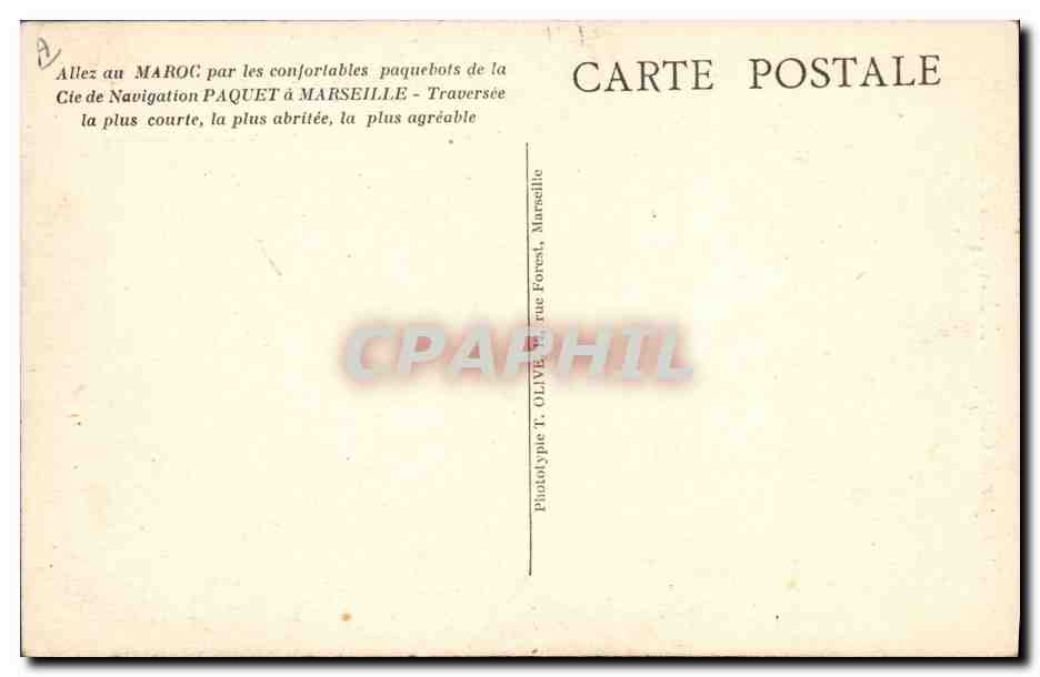 Maréchal Lyautey — Courrier du Maroc — Amarrage au Quai de Casablanca — Offert par la Compagnie de Navigation Paquet — Verso