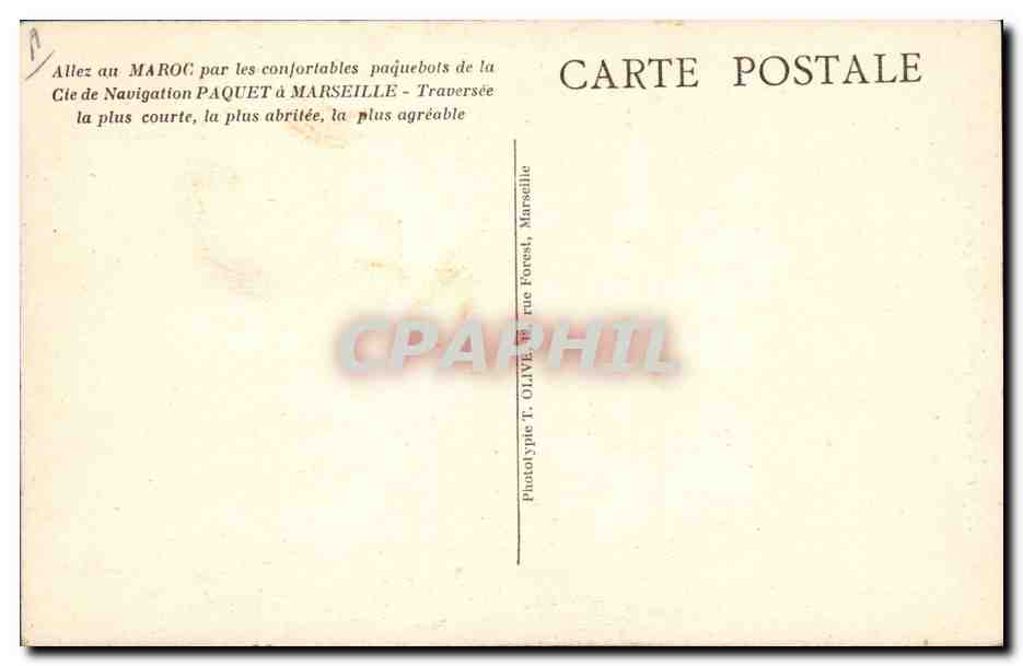 Mariscal Lyautey — Correo del Marruecos — Atracado en el Muelle de Casablanca — Ofrecido por la Compañía de Navegación Paquet — Reverso