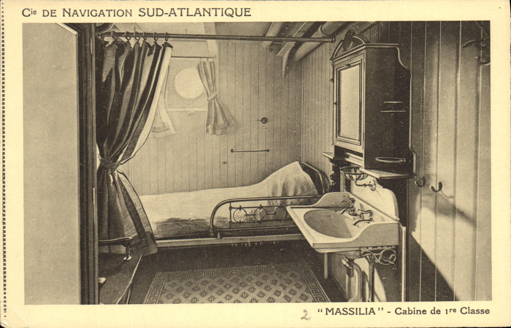 CPA Bateau Cie de Navigation Sud Atlantique Massilia Cabine de 1ere classe 