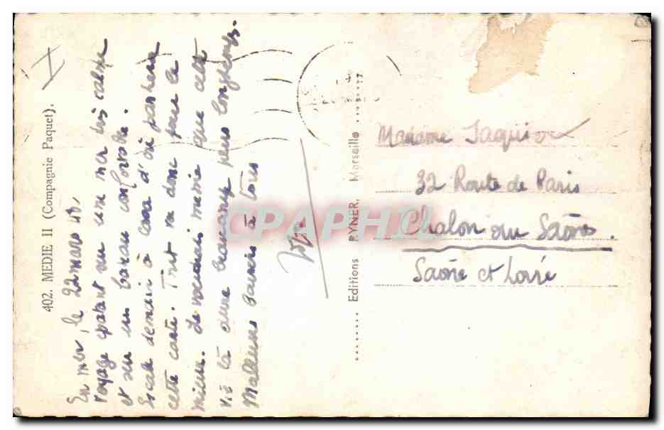Le paquebot Médie II — Compagnie Méditerranée — Éditions Ryner — Verso