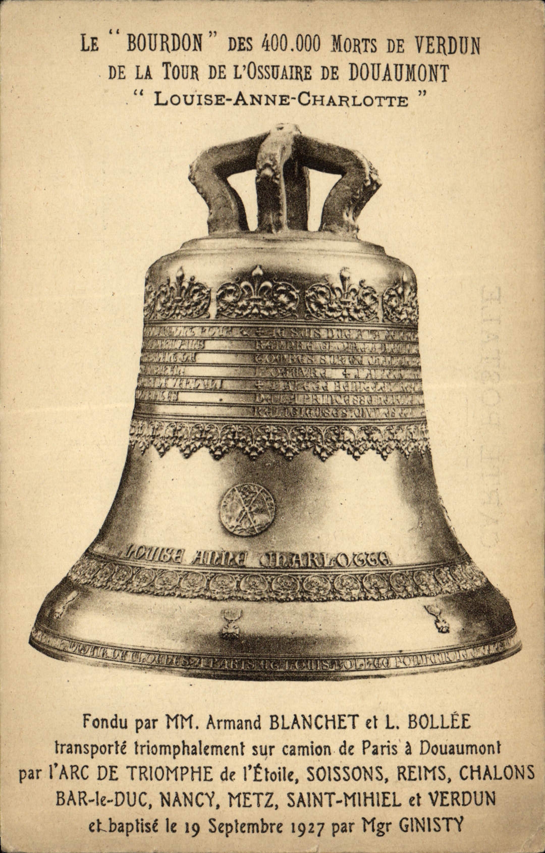 CPA Cloche Le Bourdon Verdun Tour de l'ossuaire de Douaumont Louise Anne Charlotte 