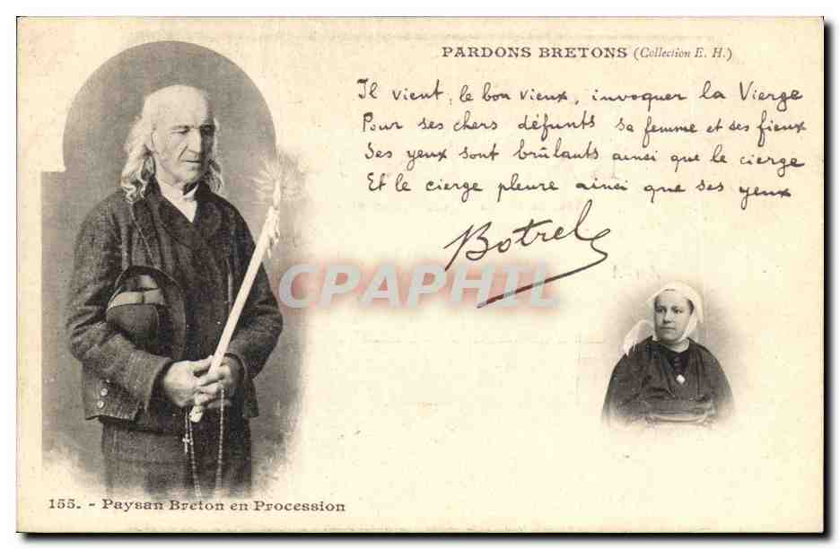 CPA Folklore Botrel Paysan breton en procession 