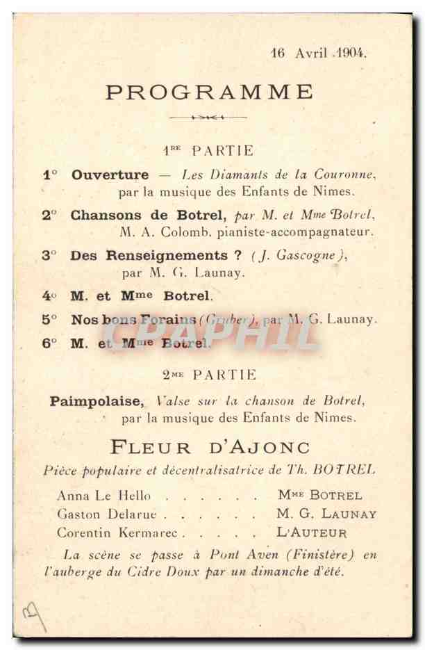 CPA Folklore Botrel Poete et chansonnier ne a Dinan Concert Botrel  — Verso
