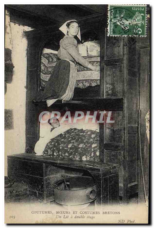 CPA Folklore Lits clos Un lit a double etage 
