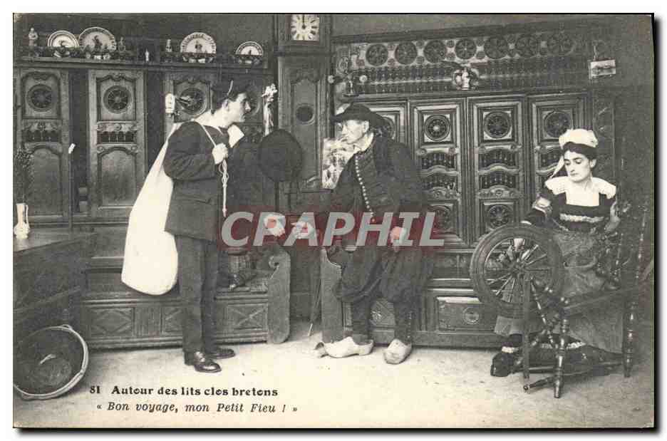 CPA Folklore Autour des Lits clos Bon voyage Marin 