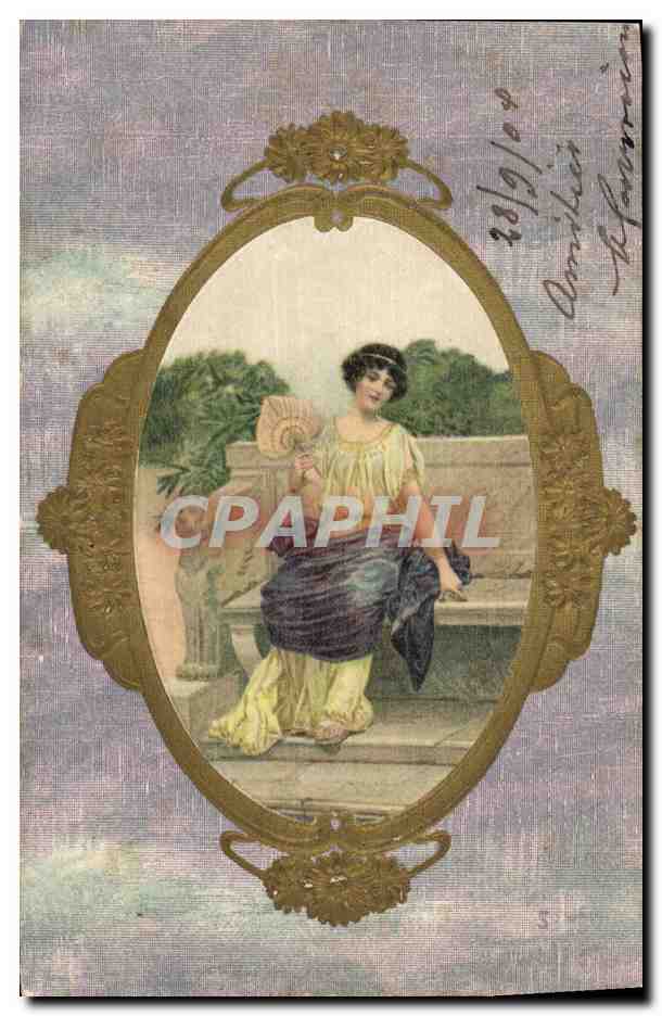 Femme assise dans un cadre ovale — style Art Nouveau — éditeur G.B.