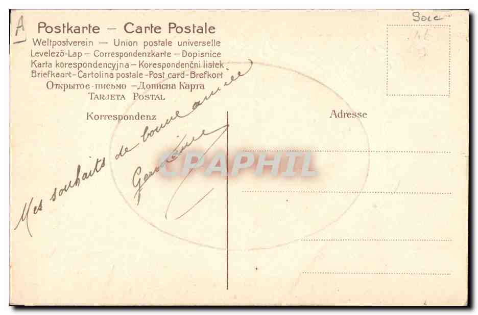 Femme en robe rose — salutation de fin d'année — éditeur non identifié — Rückseite