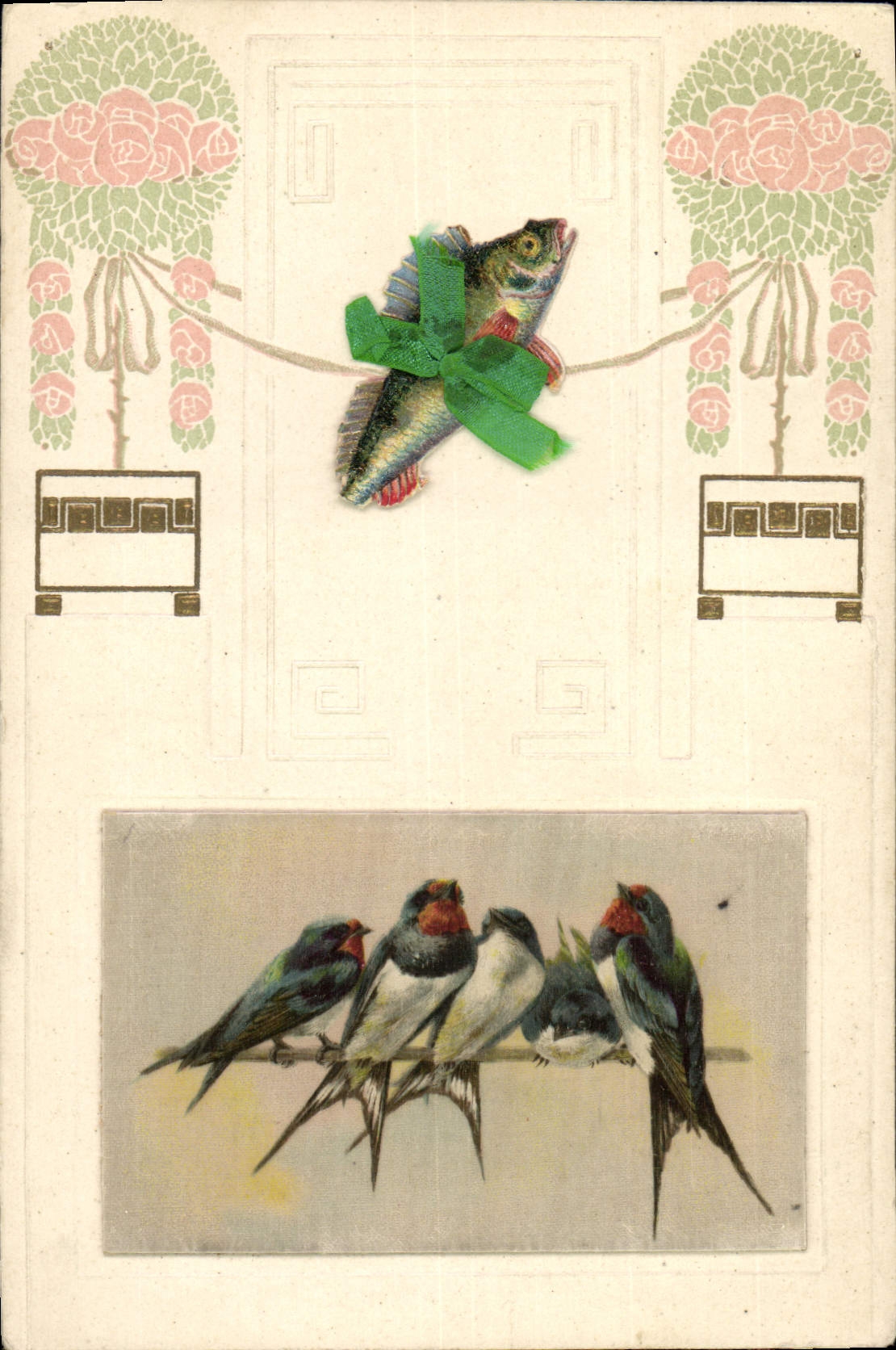 Oiseaux et poisson — carte postale humoristique — éditeur inconnu, n° de série non visible