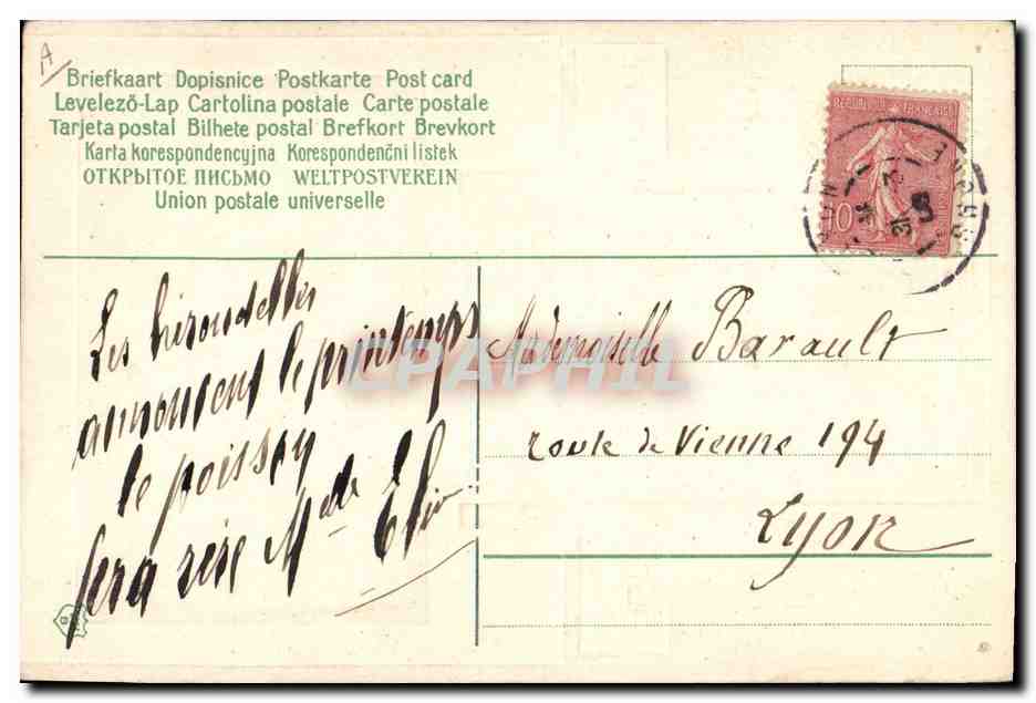 Oiseaux et poisson — carte postale humoristique — éditeur inconnu, n° de série non visible — Verso