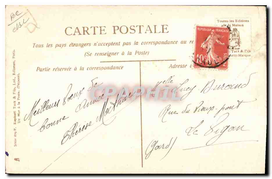 Giovane donna con corona di fiori — Montgazellier — Edizioni Raphael Tuck & Fils, Parigi — Verso