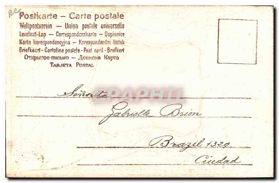 Château à toit de chaume — scène de campagne — éditeur inconnu, n° de série non visible — Verso