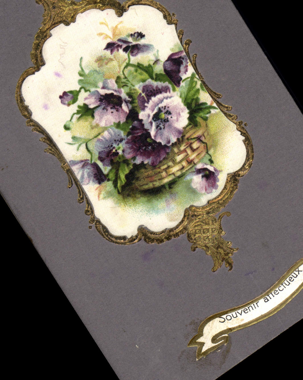 Bouquet de fleurs dans un panier — Souvenir affectueux — Carte postale allemande