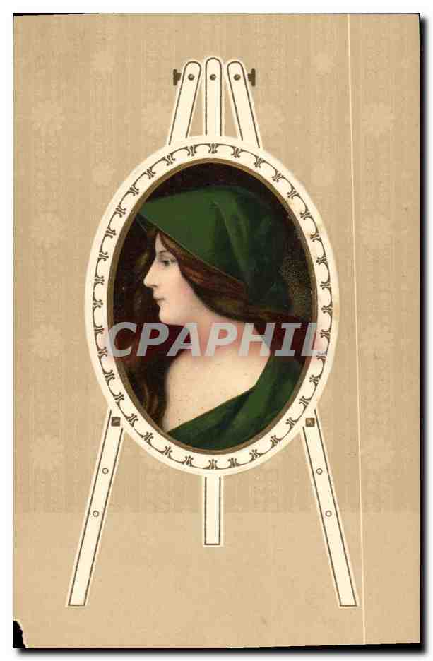 Jeune femme en vert — portrait sur chevalet — éditeur MB & B