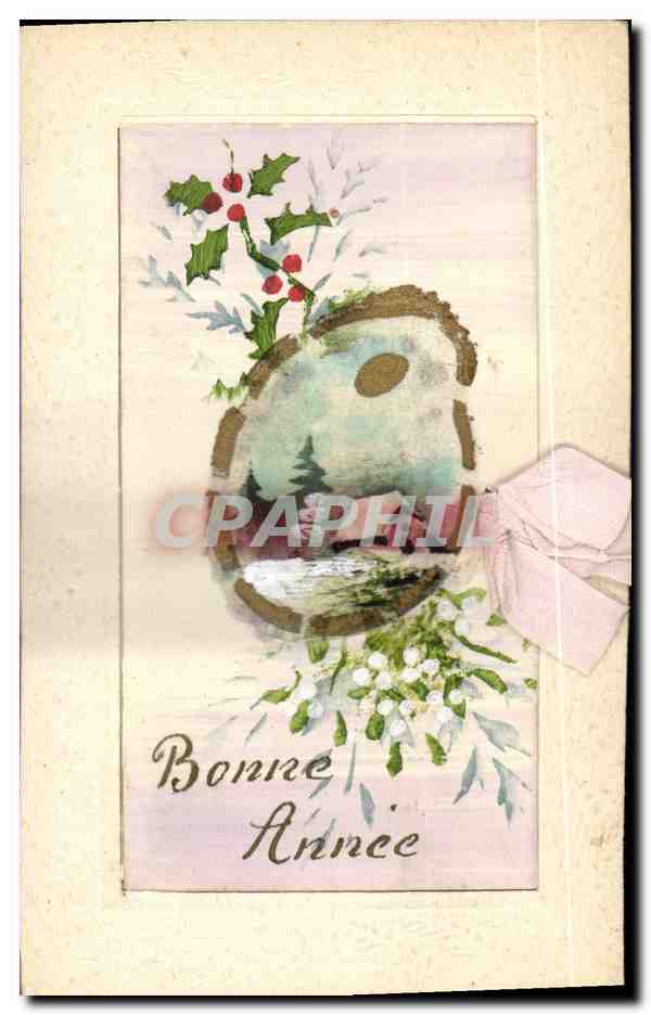 Carte de vœux de Noël — paysage enneigé dans une sphère — texte 'Bonne Année' — éditeur G. Gauthier, n° III