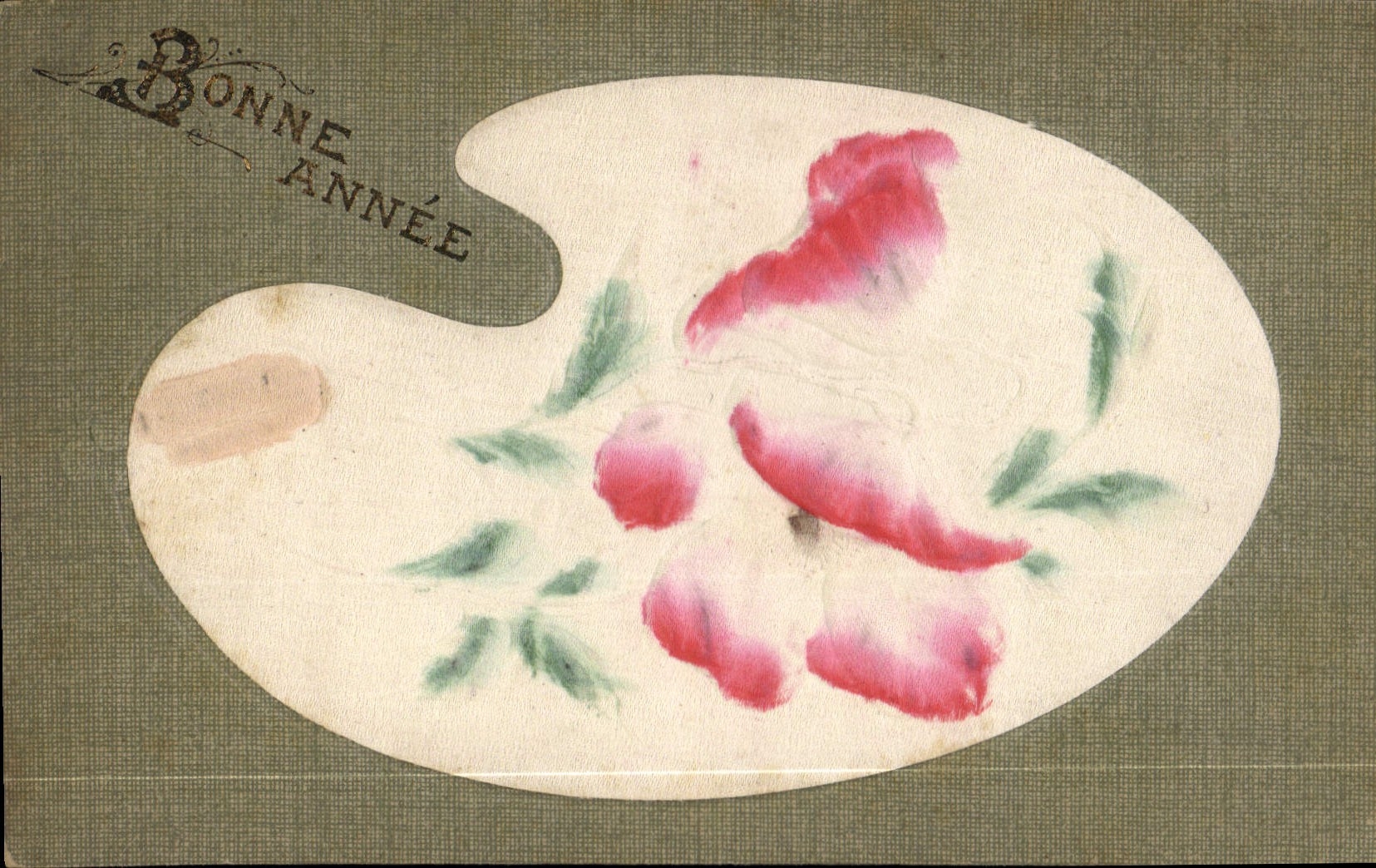 Paleta de pintor — flores rosas — editor desconocido