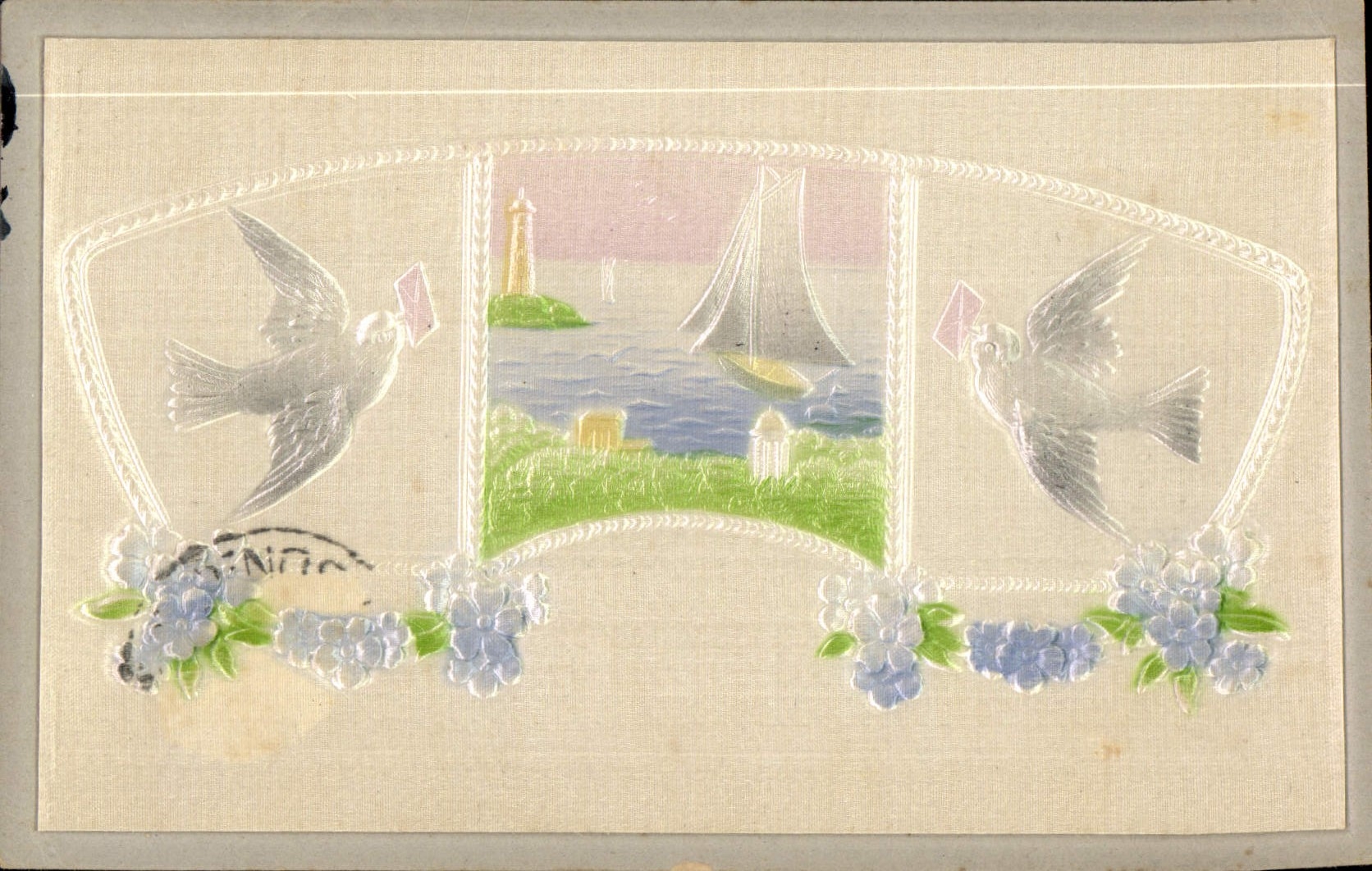 Vue de mer avec phare et voile — édition anonyme