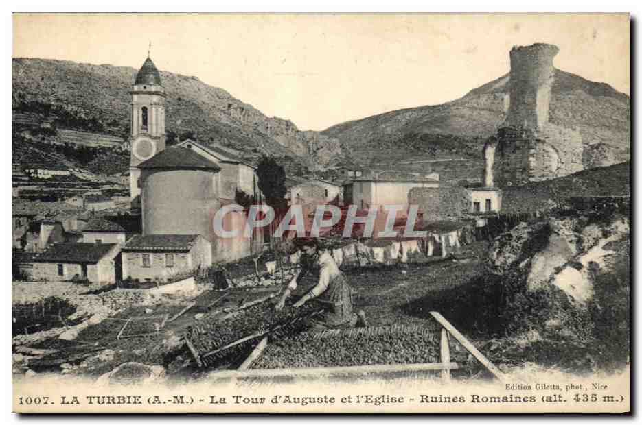 CPA Cueillette La Turbie La Tour d4Auguste et l'eglise Ruines romaines TOP 