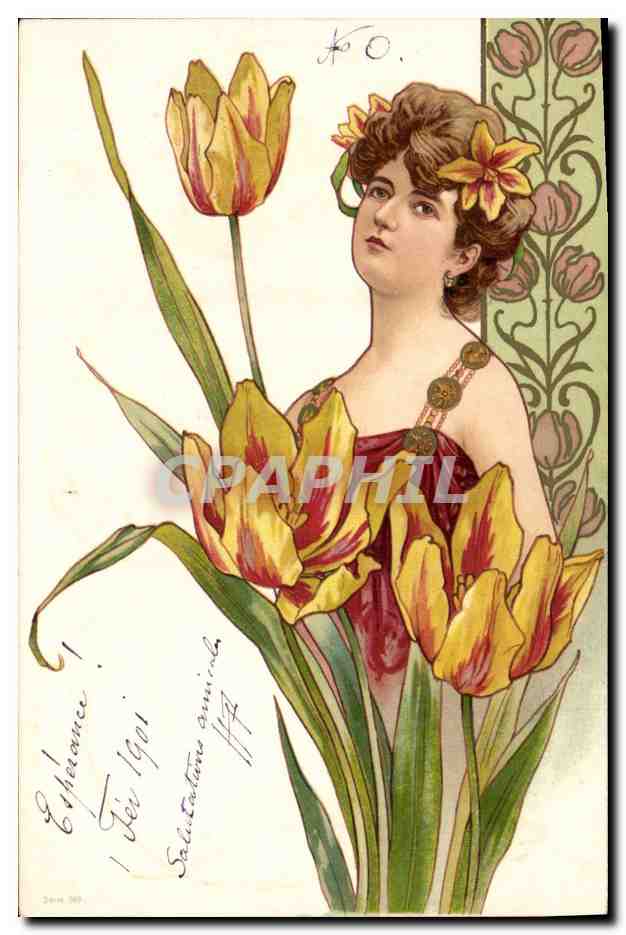CPA Fantaisie Illustrateur Femme Fleurs 