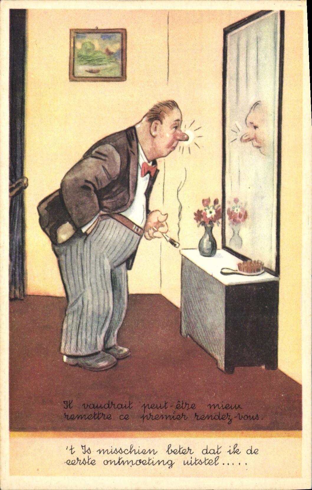 CPA Fantaisie Illustrateur Homme Tabac Il faudrait mieux remettre ce premier rendez vous 