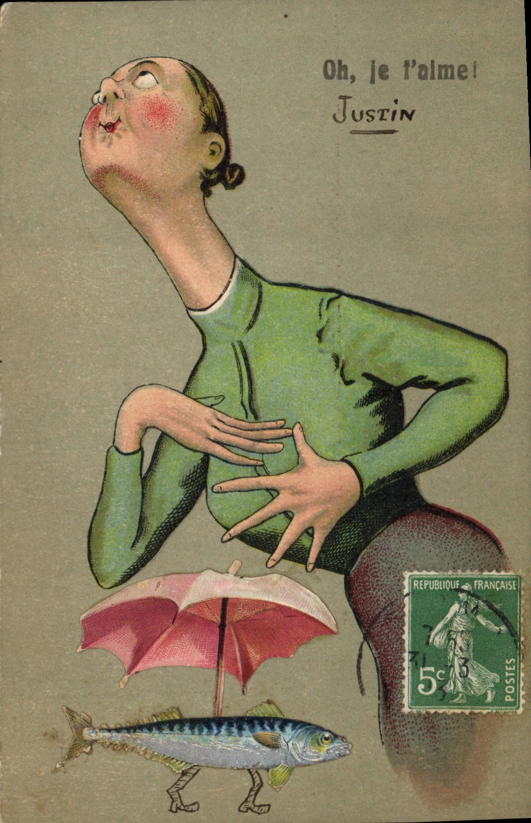 CPA Fantaisie Illustrateur Oh je t'aime Gemme Poisson 