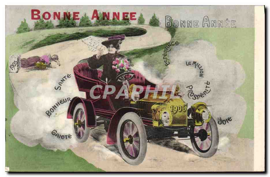 CPA Fantaisie Illustrateur Femme Automobile Annee 1906 