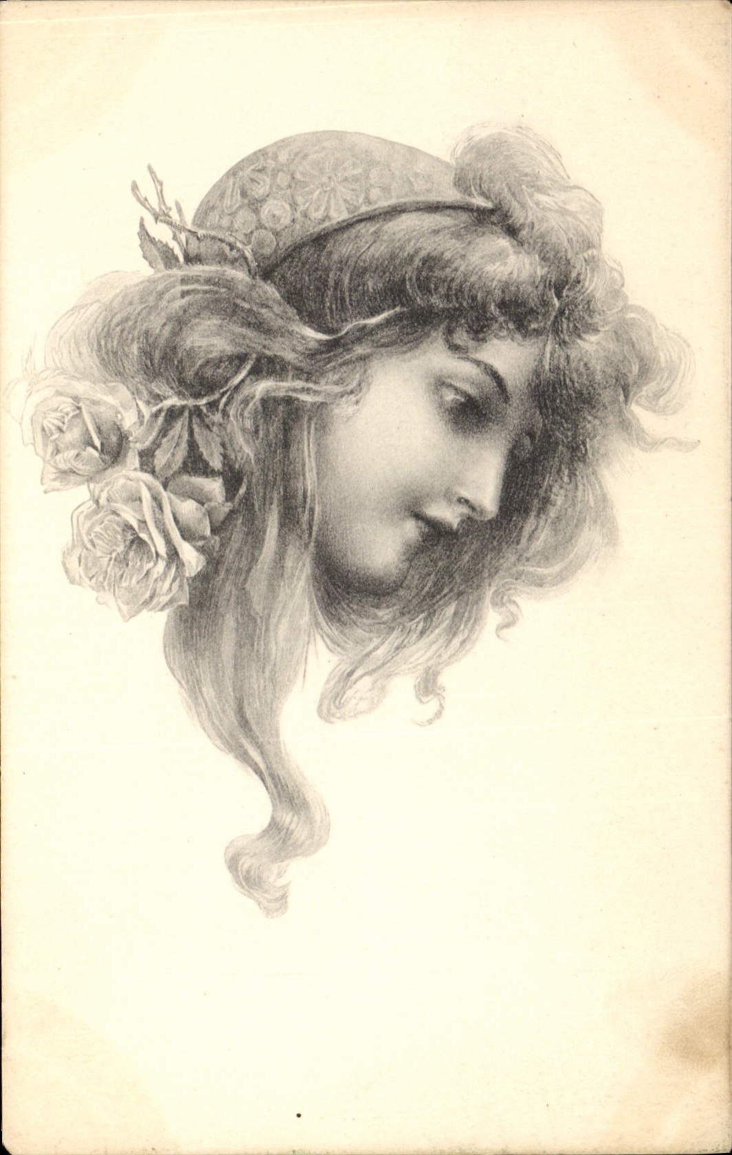 Young Woman with Roses — Black and White Portrait — CPAPHIL No. 111