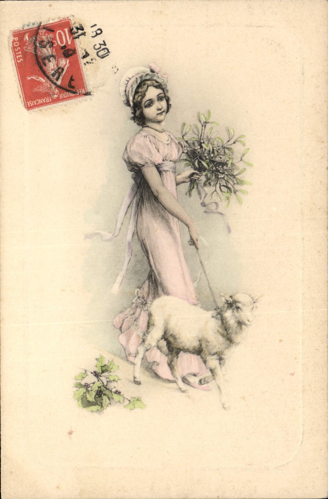 Jeune fille avec mouton et gui — éditeur Paris, série 6004