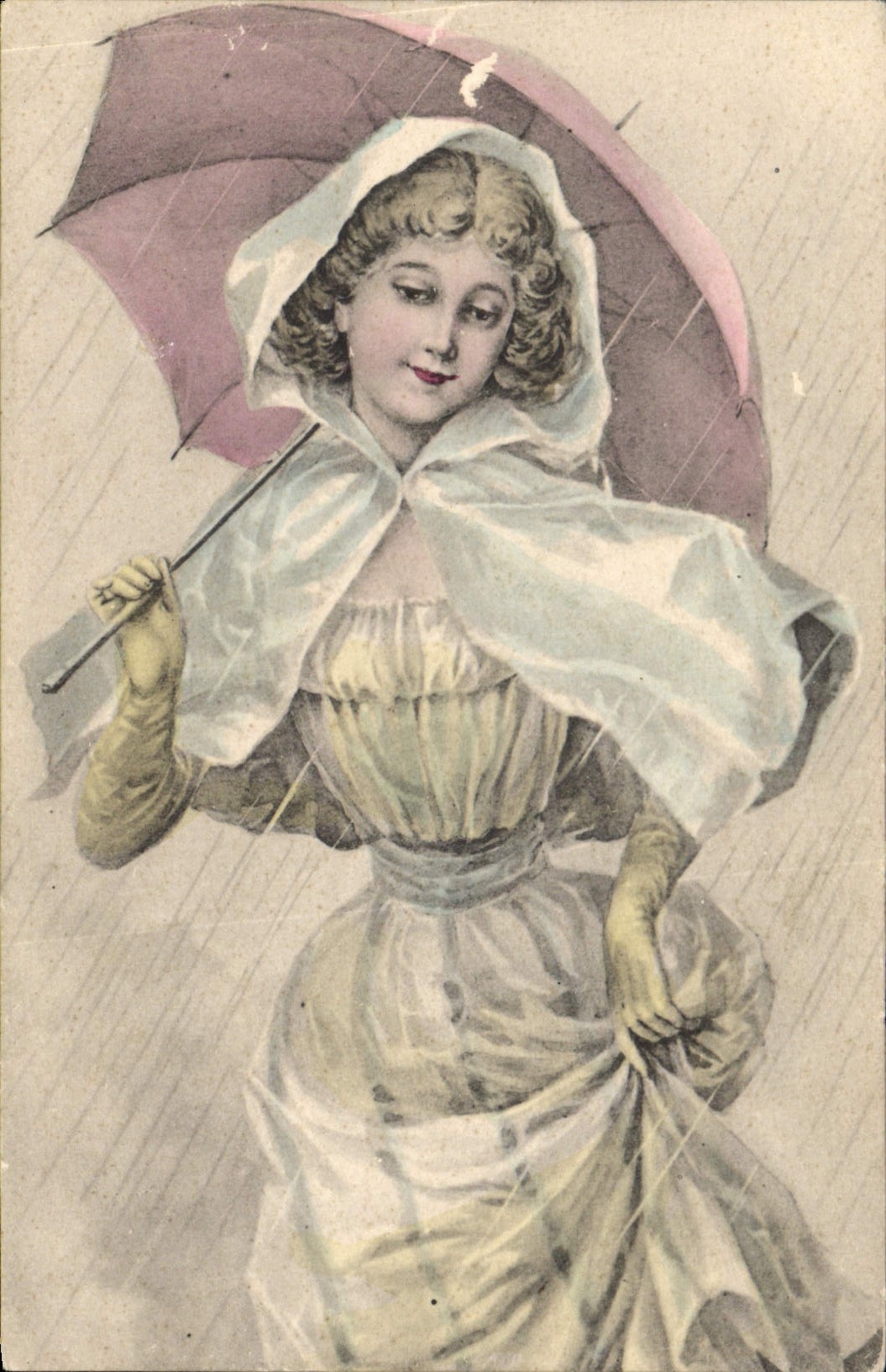 Woman with Umbrella — Rain — A.S. W. Serie b. Mit dem Schirm. Le parasol.