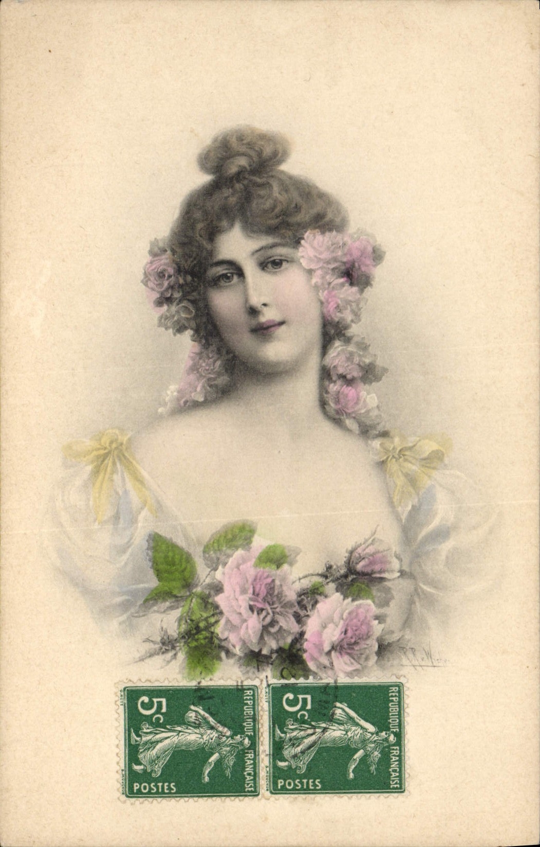 Junge Frau mit Rosen — Verlag R. P. M. — Nr. 403