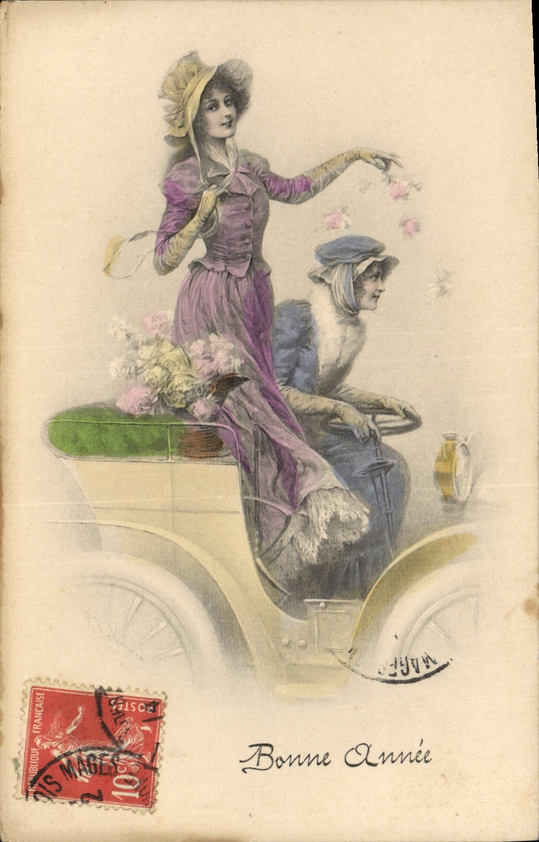 Frau in einem Auto — Frohe Weihnachten — M. M. MUNK, Nr. 240