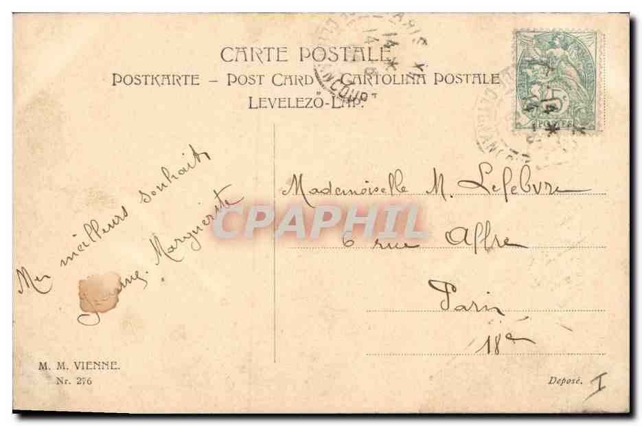 Femme en robe élégante tenant un bouquet — Bonne Fête — Levelezó-Limp, n° 276 — Reverso