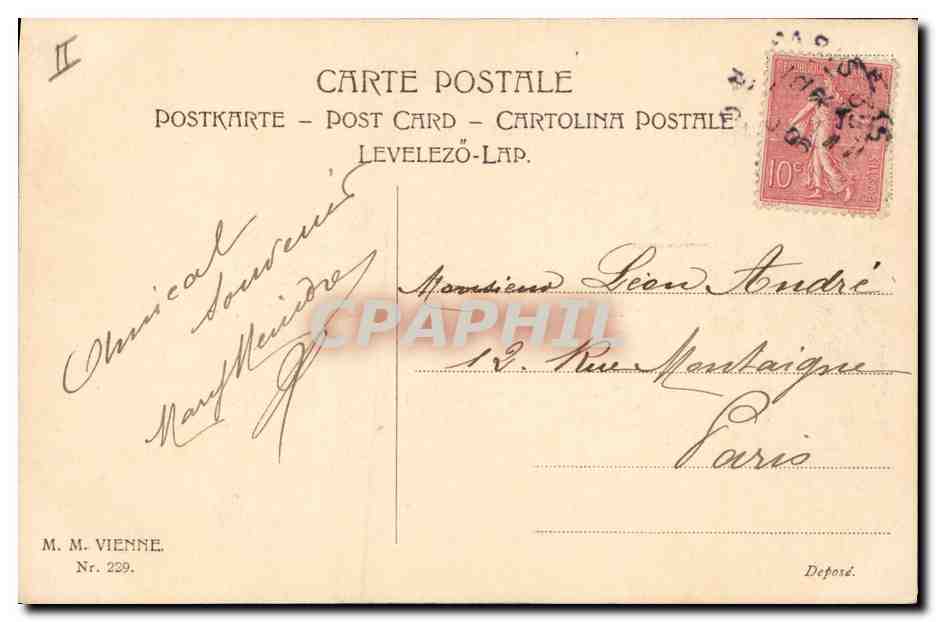 Jeune femme en fourrure — décor de gui — éditeur M. M. Vienne, n° 229 — Verso