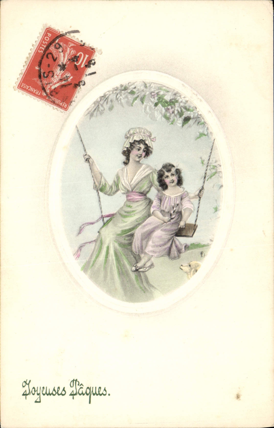 CPA Fantaisie Femme Enfant Paques 