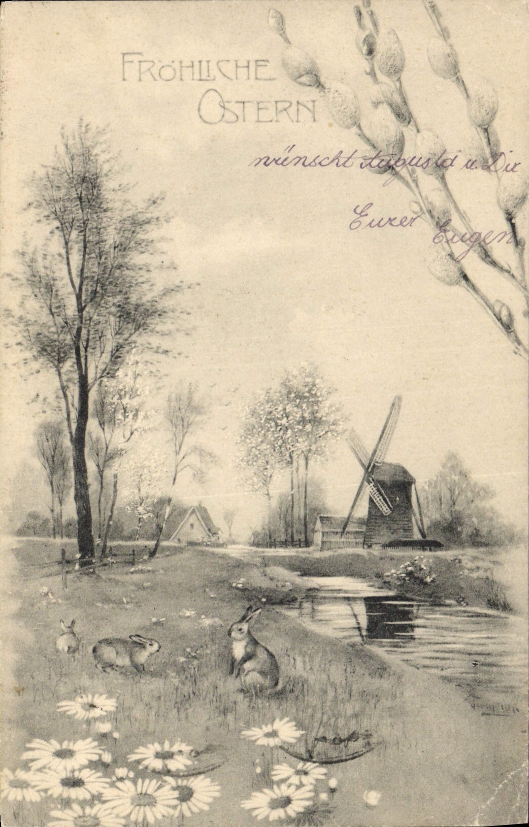 CPA Fantaisie Moulin a vent Lapin 