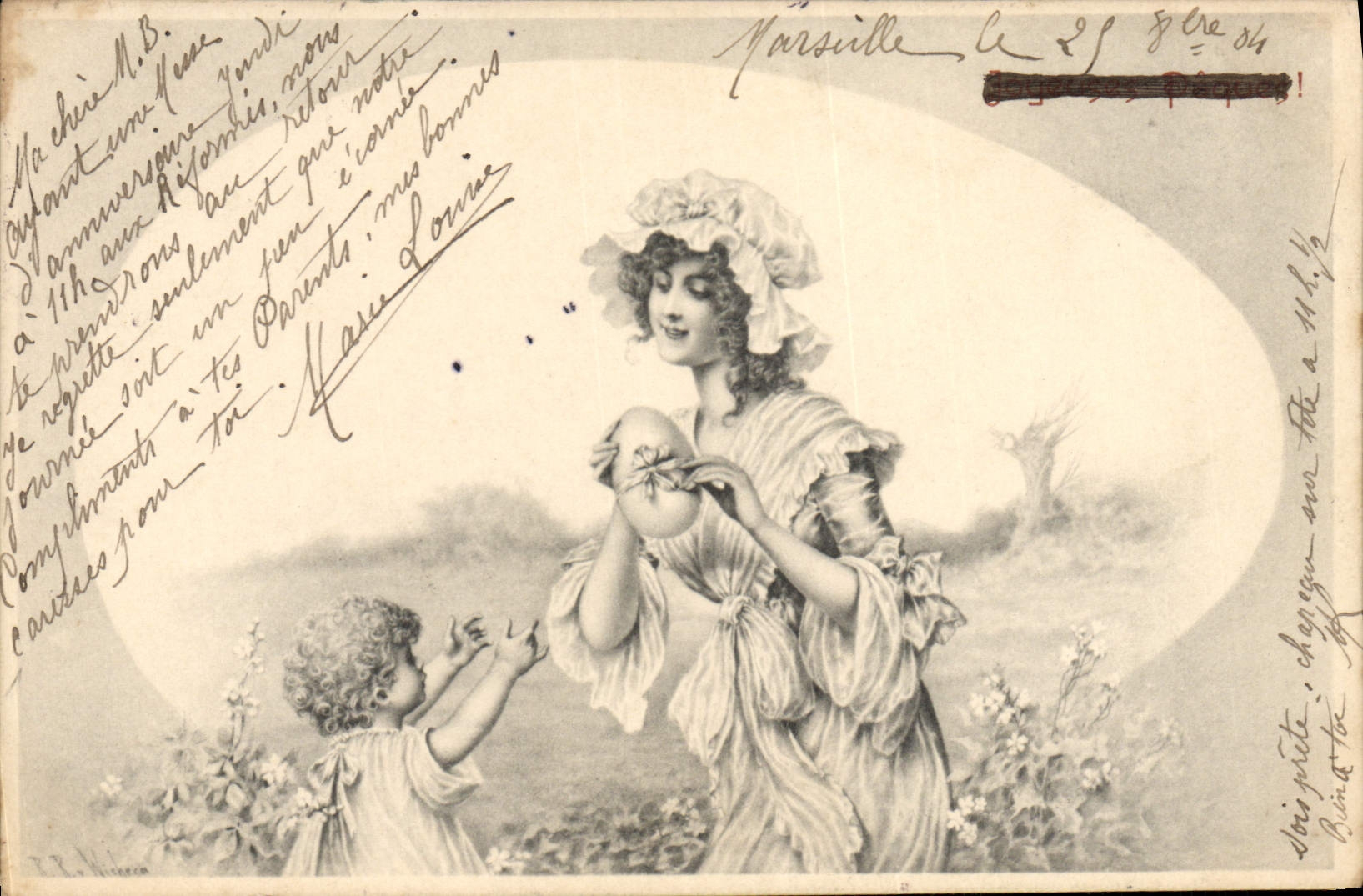 Frau und Kind mit Blumen — Verleger M. M. Vienne, Nr. 178