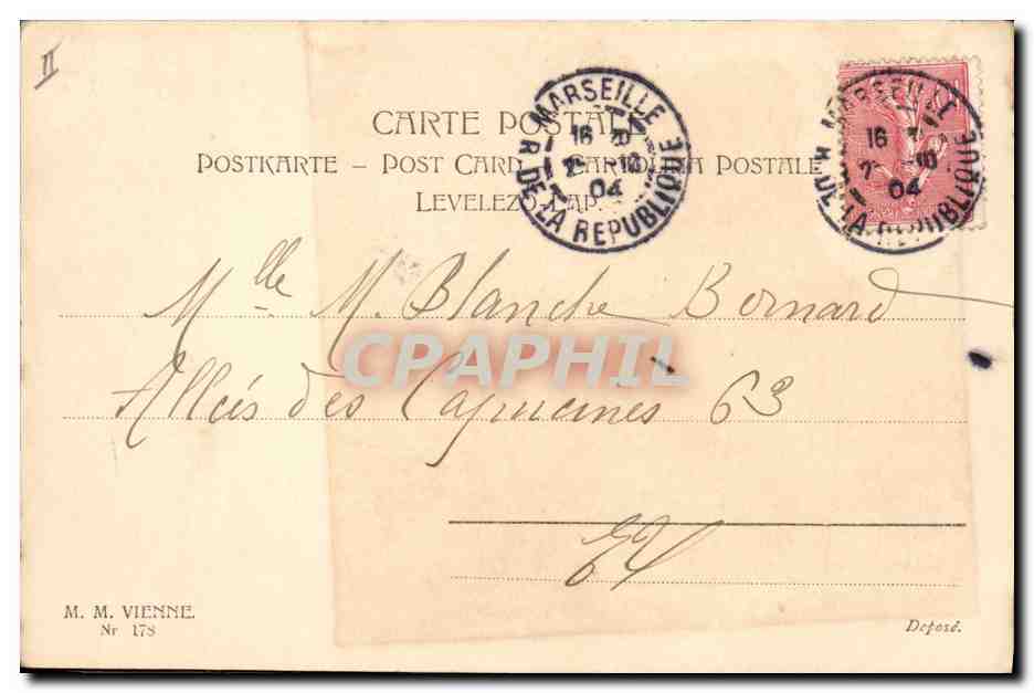 Frau und Kind mit Blumen — Verleger M. M. Vienne, Nr. 178 — Rückseite