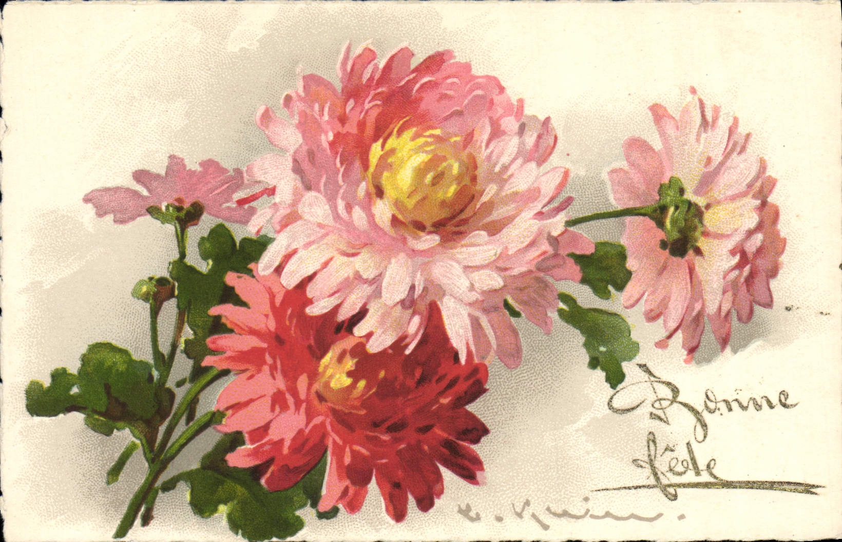 Bouquet de chrysanthèmes — Bonne fête — E. Quin