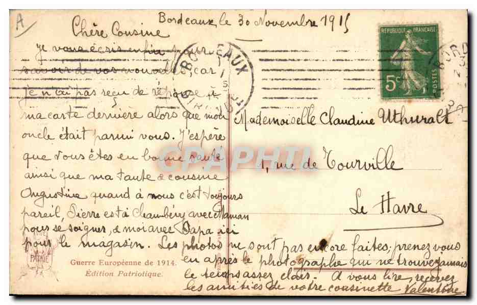 Général français — portrait militaire — Édition Patriotique — Verso