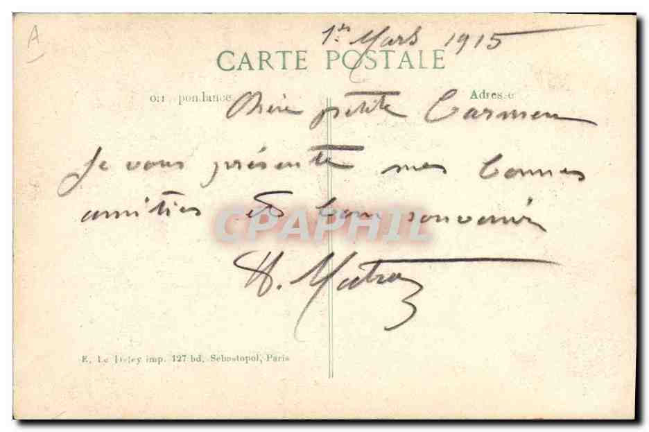 Maréchal le Comte Robert de Kandakar — 1914 — E. Le Tizley, Sébastopol — Reverso