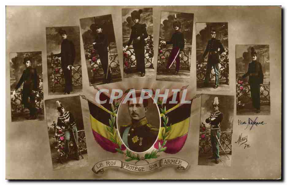 CPA Militaria Le roi protege son armee Belgique Albert 