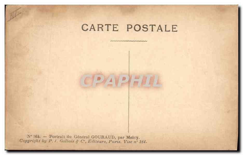 Général Gouraud — portrait militaire — P. J. Gallais & C°, Paris, n° 364 — Verso