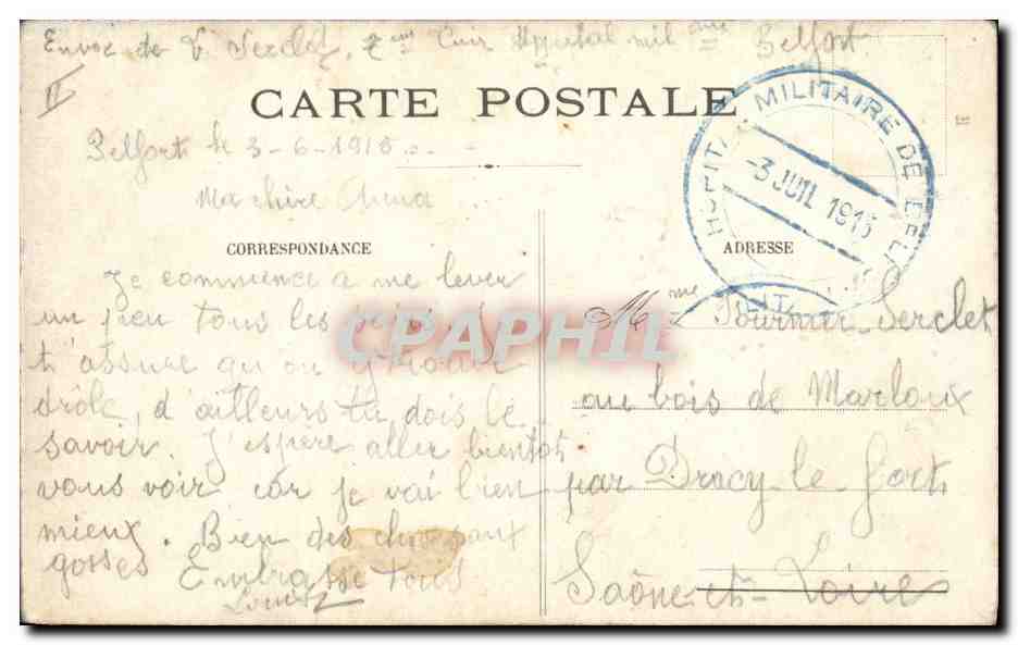 CPA Militaria General Thevenet Gouverneur de Belfort  — Rückseite