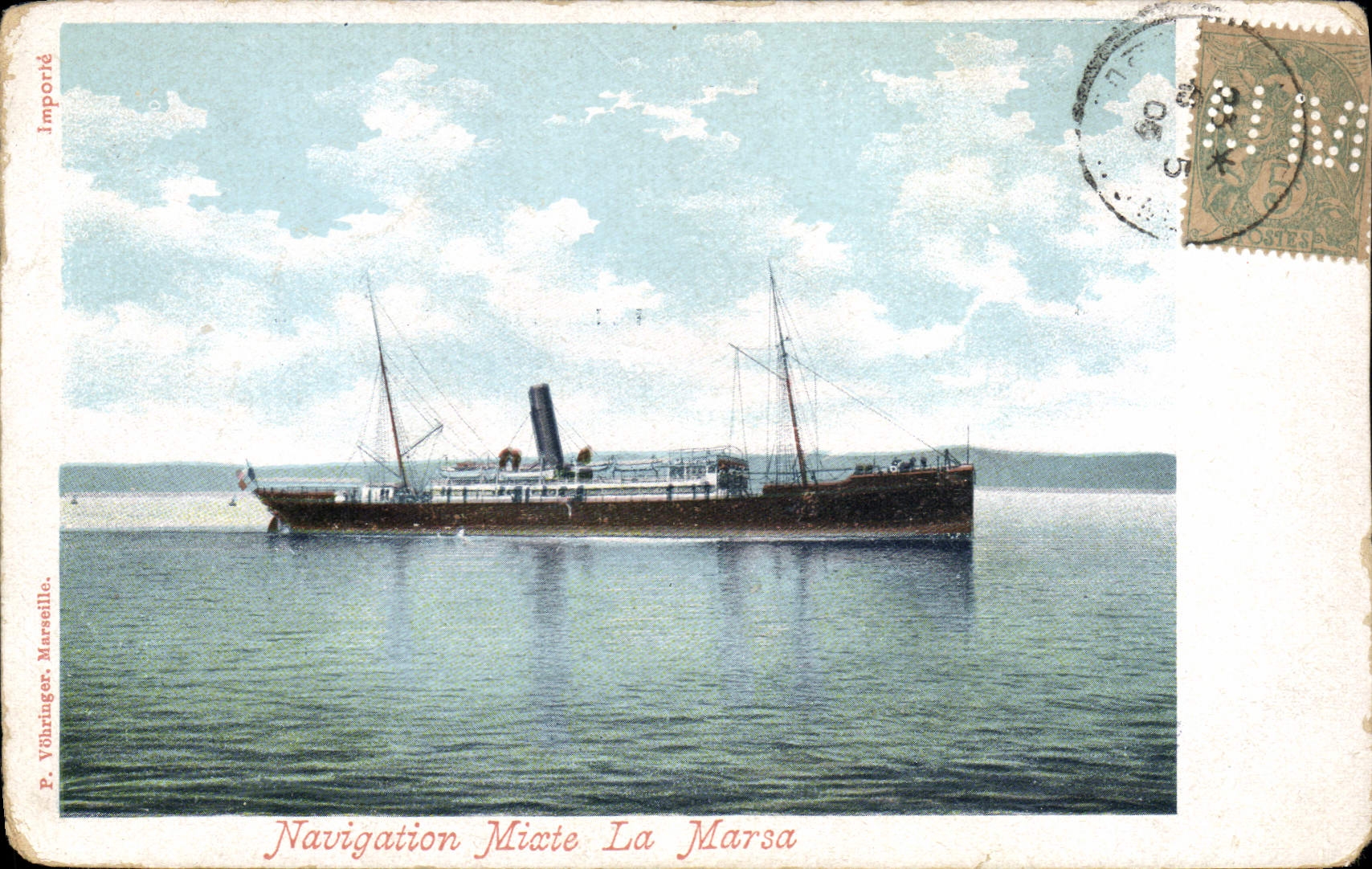 CPA Bateau Paquebot Navigation Mixte La Marsa Blanc Perfore NM