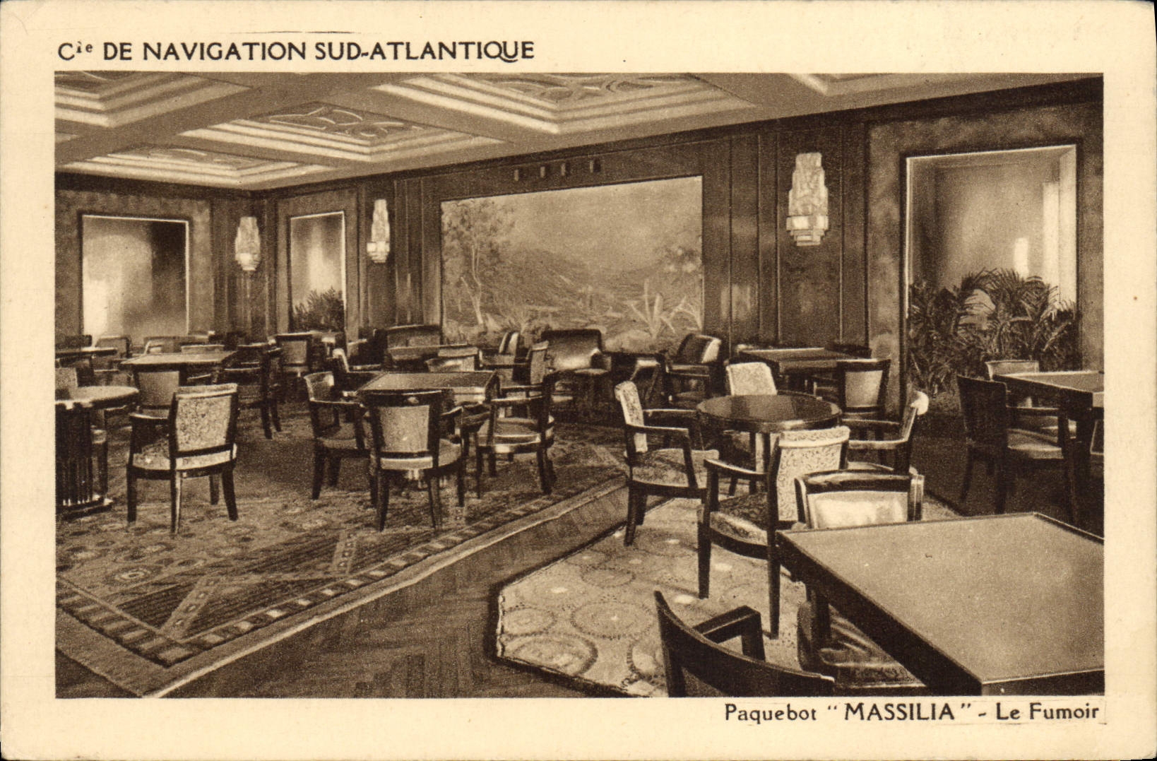 Paquebot "MASSILIA" — Le Fumoir — Cie de Navigation Sud-Atlantique