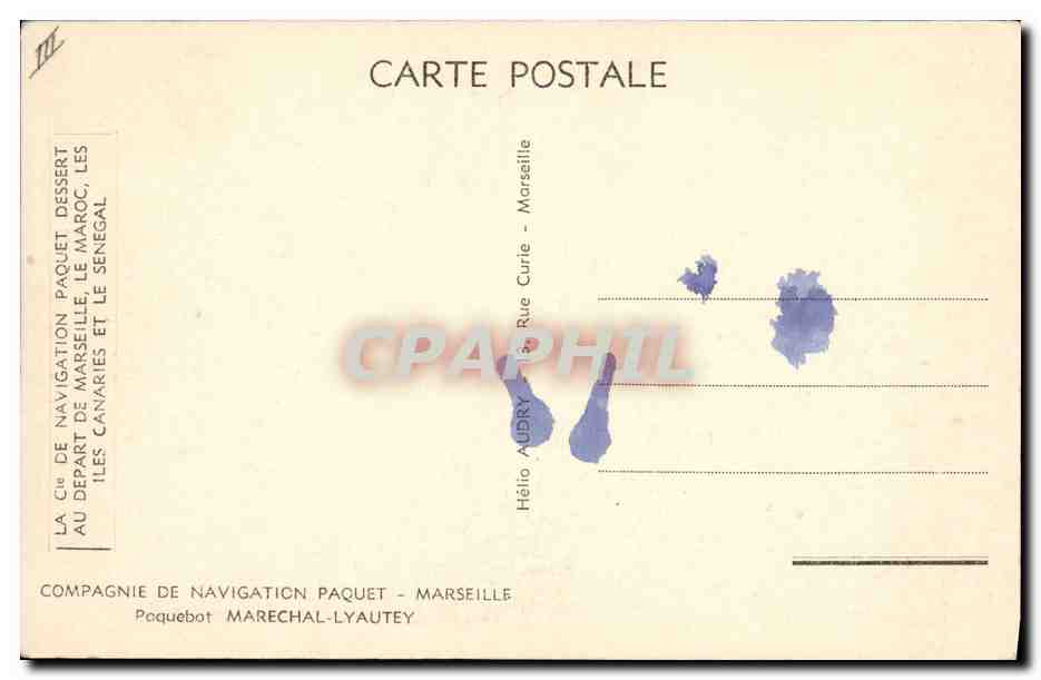 Paquebot Marechal-Lyautey — Compagnie de Navigation Paquet — Marsiglia — Verso